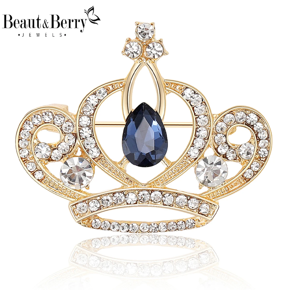 Beaut&Berry Rhinestone Crown Brooches for Women Unisex Glamour Pins Friends Party Gifts Banquet Jewellery Accessories