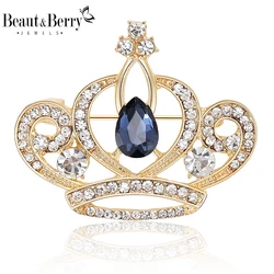 Beaut&Berry Rhinestone Crown Brooches for Women Unisex Glamour Pins Friends Party Gifts Banquet Jewellery Accessories