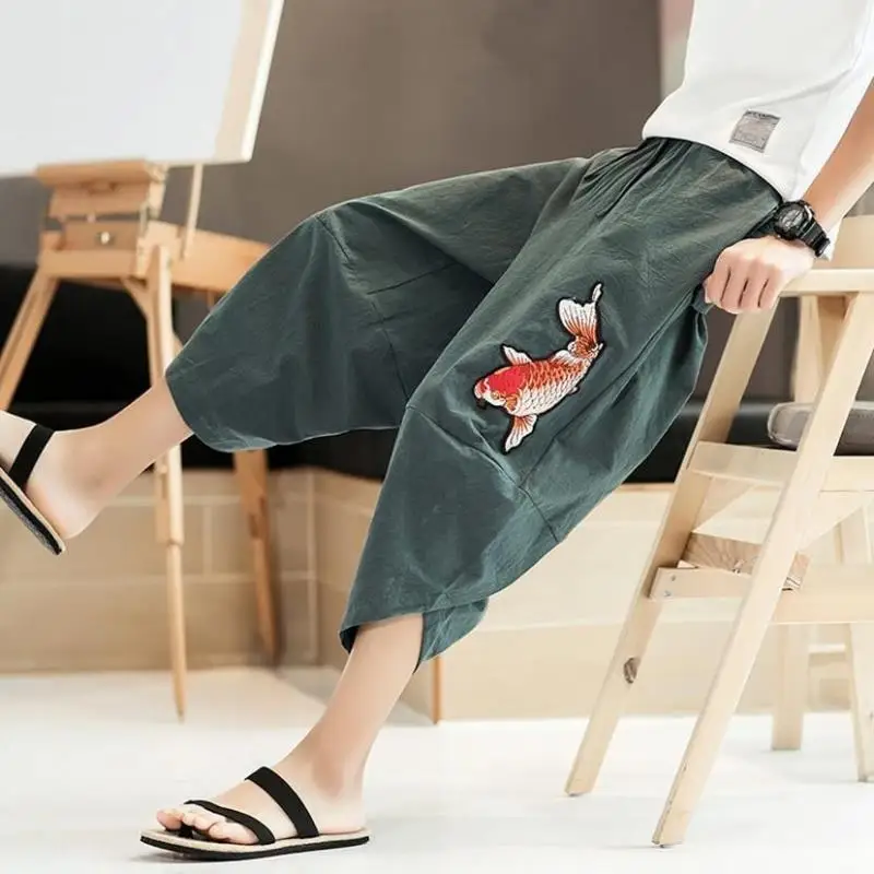 

Summer Thin Cotton Linen Wide Leg Elephant Pants Large Size Men Casual Harlan Pants Seven-Quarter East Ba Pants