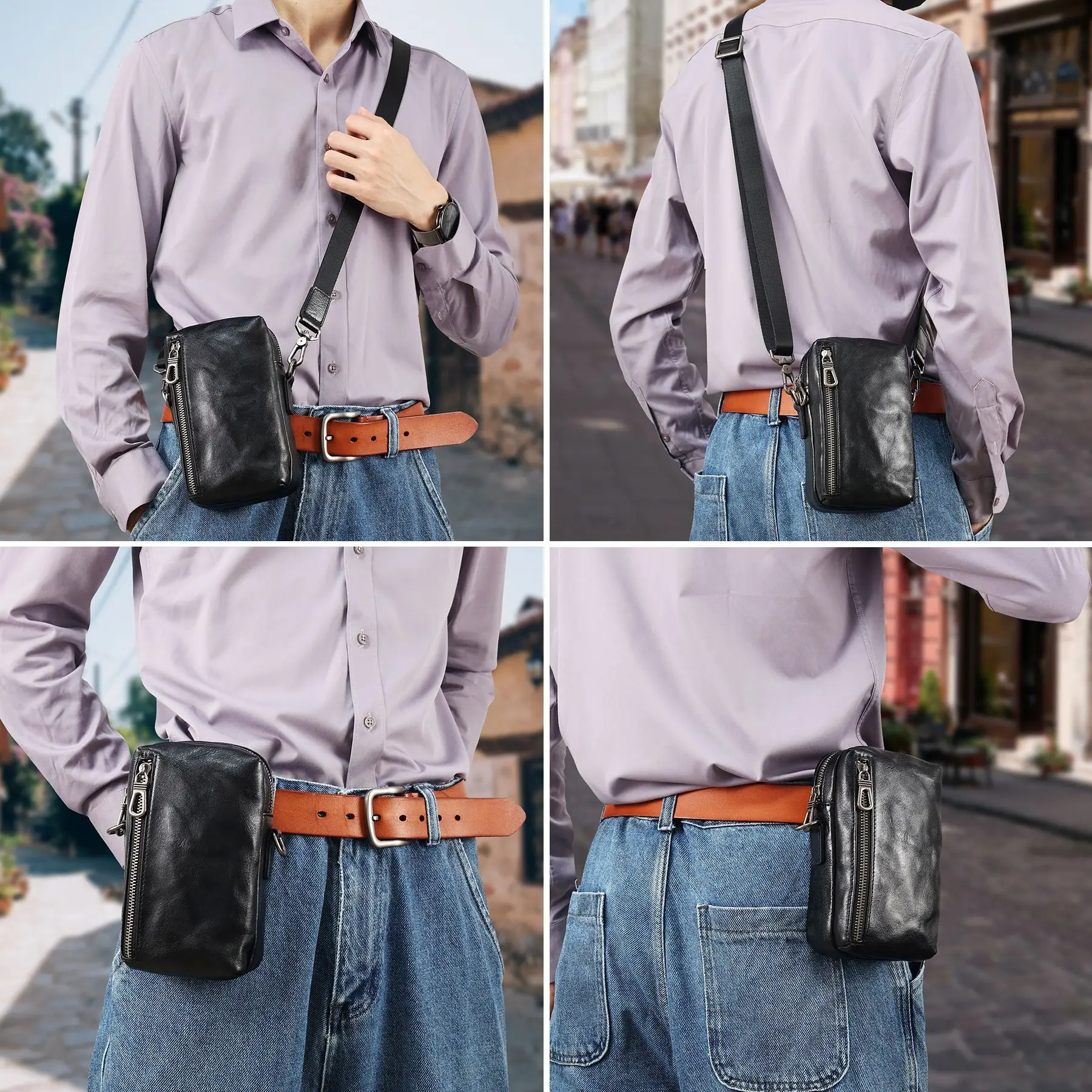 

Сумка через плечо из натуральной кожи, многофункциональный ремень, поясной кошелек, квадратный рюкзак на одно плечо.