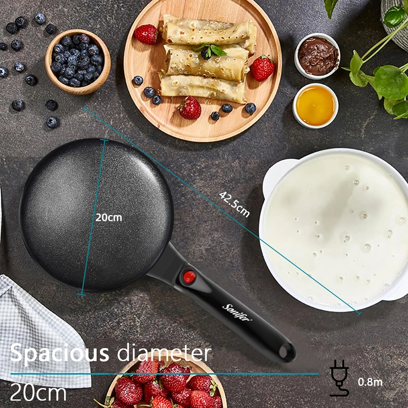 Sonifer Electric Crepe Maker Non-stick cooking plate 600W Breakfast maker Dessert maker With hook hole for easy storage Black, r