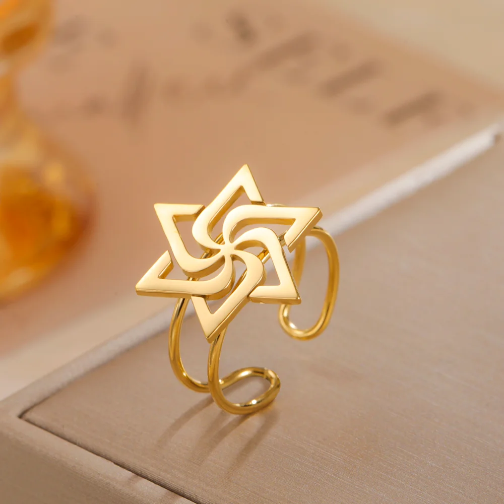 Cazador Gold Color Star of David Open Rings Jewish Israel Adjustable Women's Ring Stainless Steel Finger Jewelry 2026 Gifts