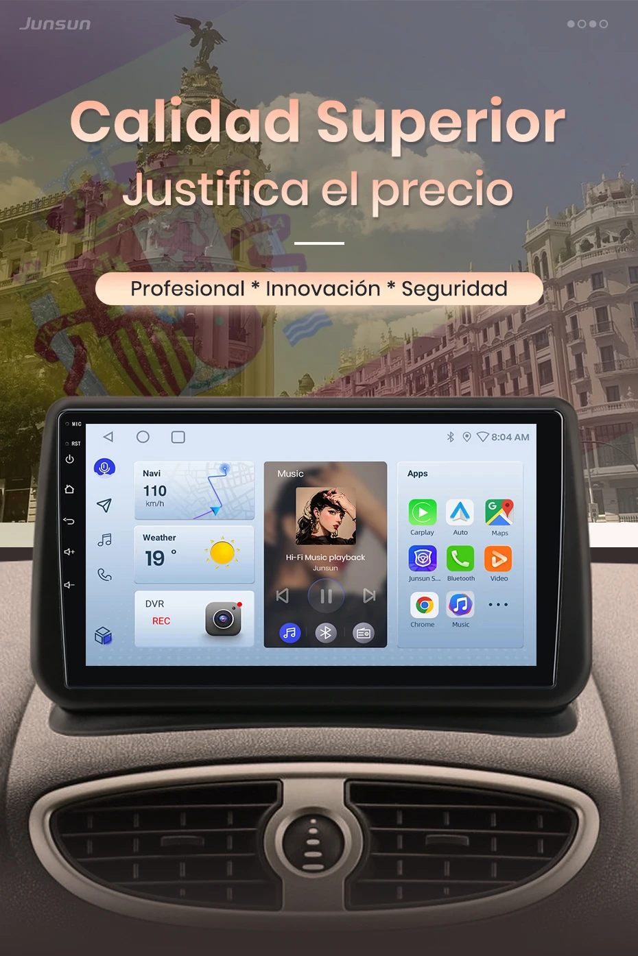 Junsun Autoradio für Renault Clio 3 2005 2006-2014, kabelloses CarPlay, Android Auto, intelligente Systeme, IPS/QLED-Touchscreen, 360°-Kamera, DSP, GPS-Navigation, WiFi, DAB+, RDS, FM/RAM, BT, SWC, Plug-and-Play, 2DIN – Detail 2