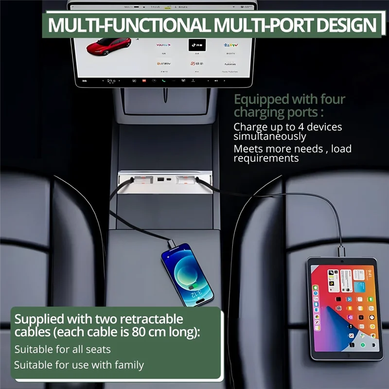 Exclusivo adaptador de Cable de carga rápida Hub USB para estación de acoplamiento de consola central Tesla Model 3 Highland Model Y Juniper 2025