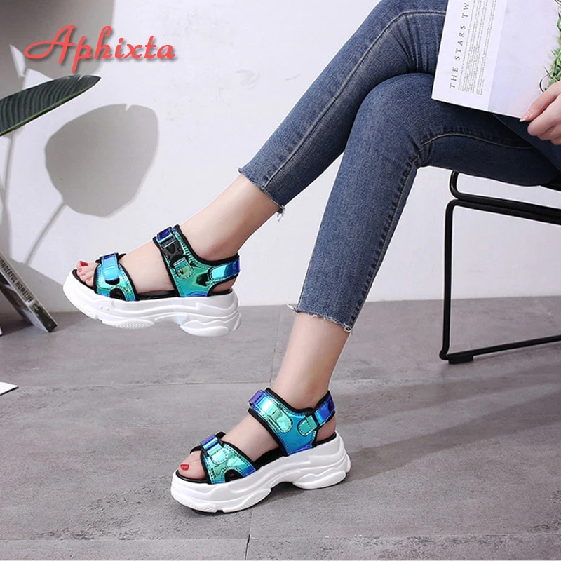 Aphixta 1.968 inch Platform Women Sandals 2022 New Fashion Ladies Hook & Loop Shoes Women\'s Wedges Shoes Summer Sandals