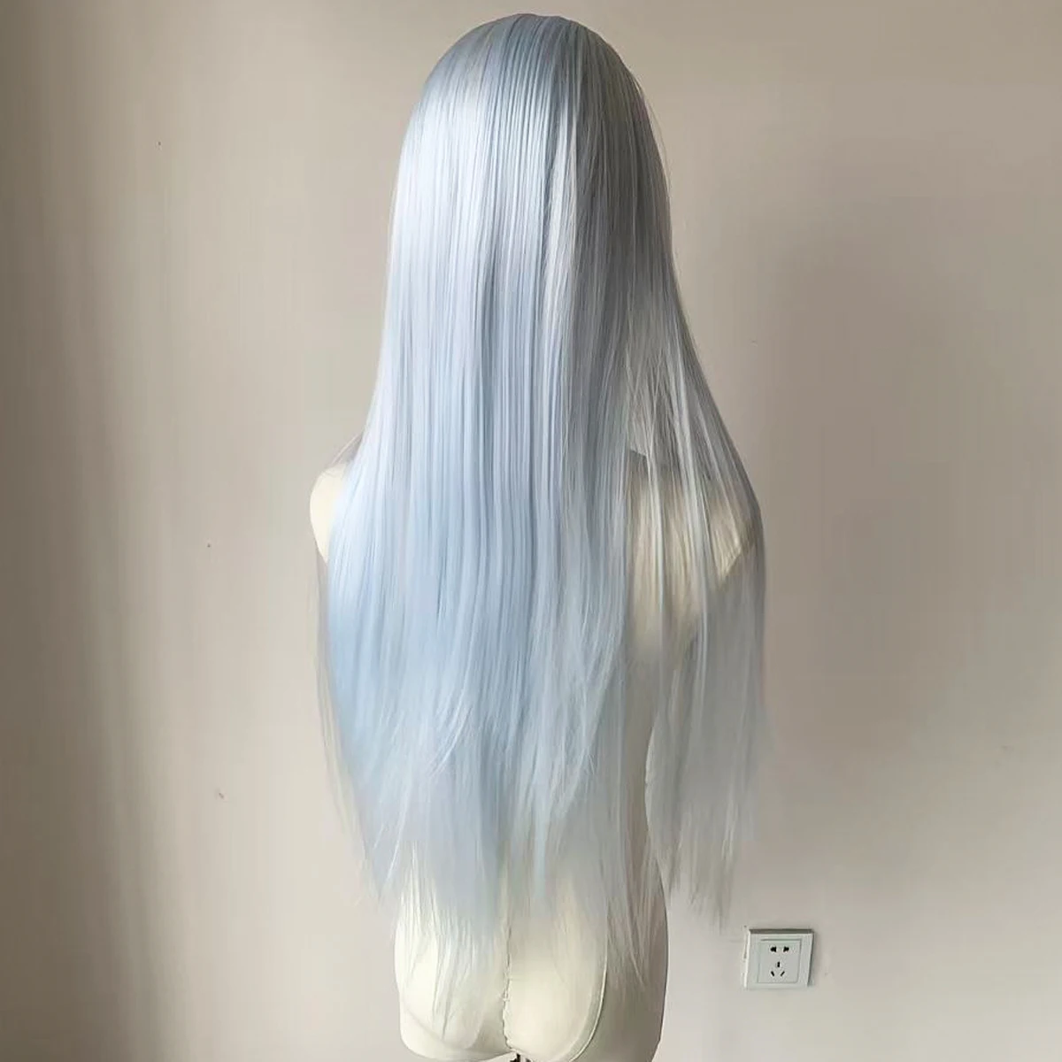 Women's Long Straight Light Blue Synthetic Lace Front Wig