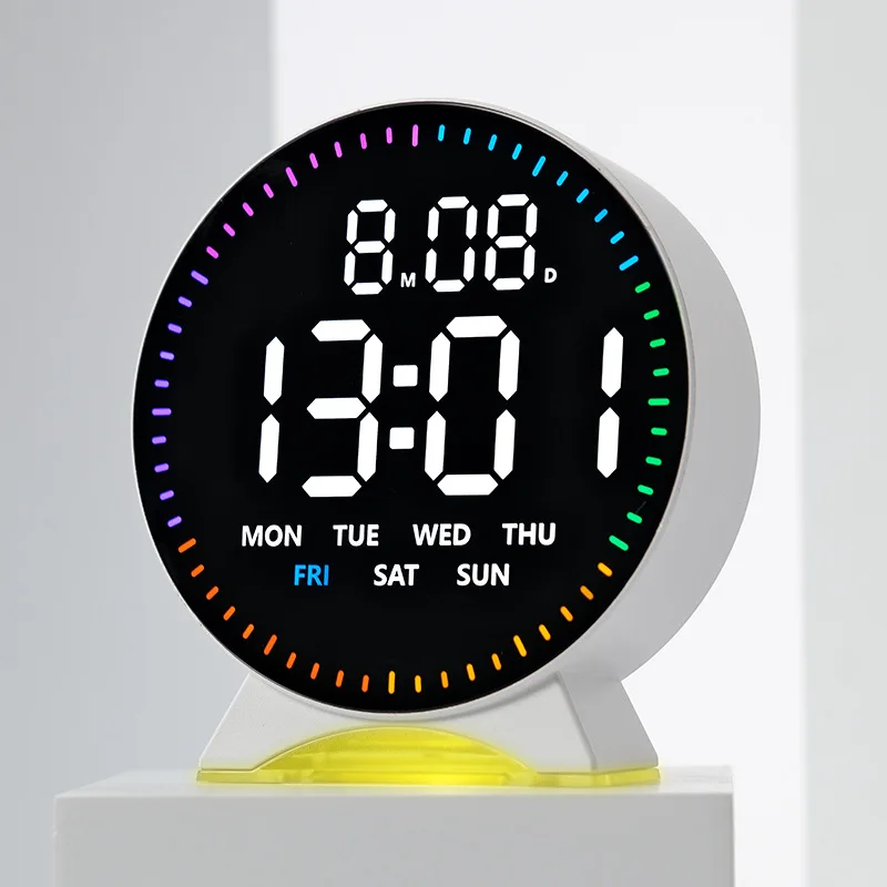 Digital Alarm Clock Week Date Second Hand Display Brightness Adjustable 2 Alarms Table Ambient Light 12/24H Electronic Clock
