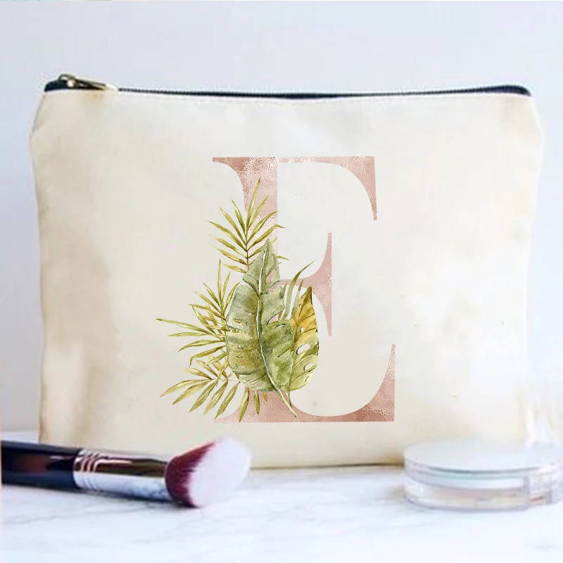 

Female Makeup Bag Travel Cosmetic Case Tropical Plant Letter Print Toiletry Organizer Passport Storage Pouch Back To School Gift