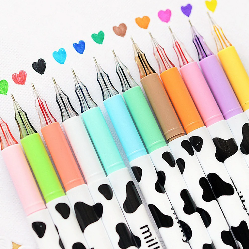 12 Pcs/lot Colorful Colors Gel Pen Cute Cow Pattern Marker Gel Pens Stationery Office Stationery For Student School Supplies