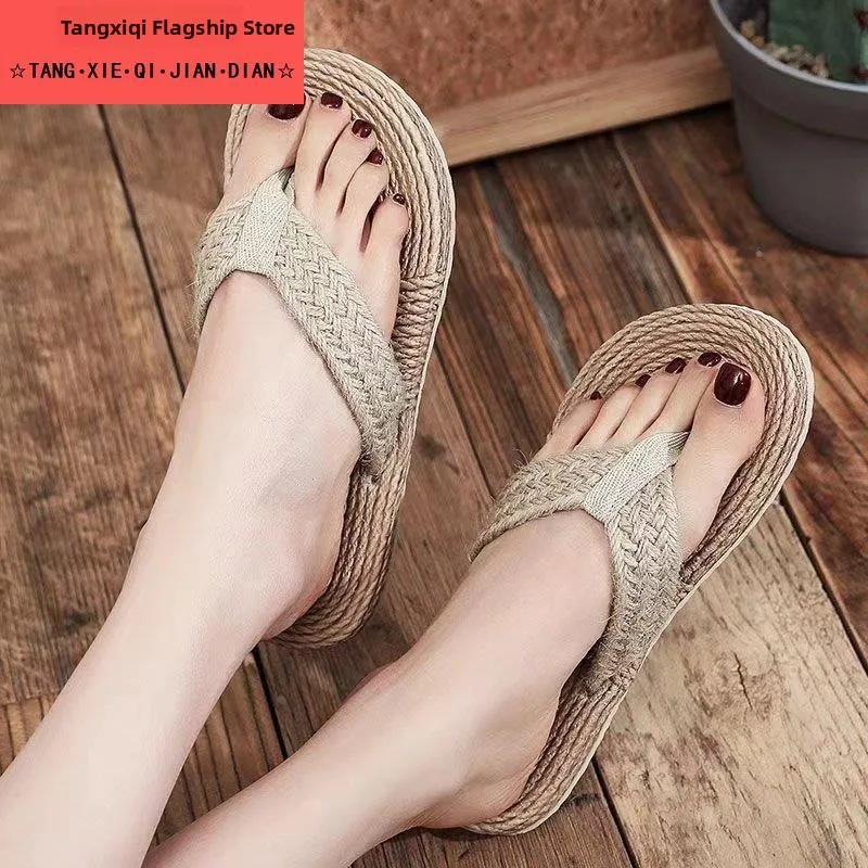 

Women's Summer Outdoor Sandals Flat Bottom Linen Beach Anti-slip Beach Casual Trendy Clogs Slip-On Shoes Comfortable Home Sli...
