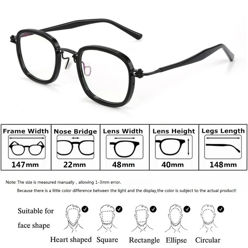 Japanese Handmade Square Glasses Frame Men Titanium Acetate Vintage Eyeglasses Brand Design Women Large Face Spectacles Eyewear