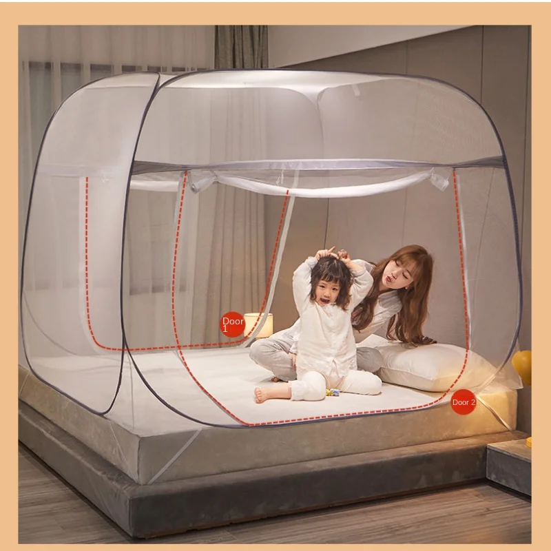 Grey Double Door New Mosquito Net, No Need for Installation or Support,room Decoration, Convenient for Outdoor Storage, Foldable