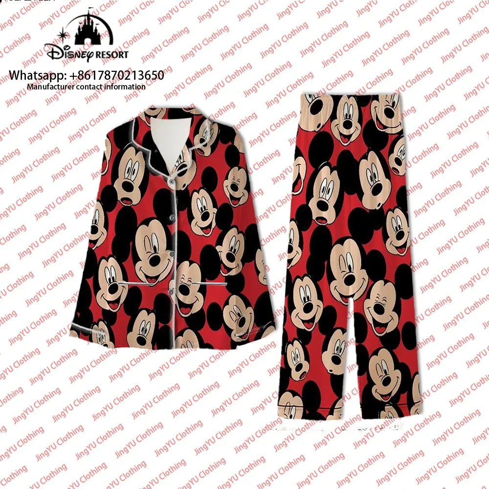 2023 Winter New Mickey and Minnie Cartoon Print Harajuku Casual Women's Shirts Pajamas Pocket 2-piece Shirt Suit Women's Pajamas