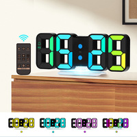 3D LED Digital Alarm Clock with Remote Control Adjustable Brightness Ambient Light Large Wall/Table Clock for Bedroom Office