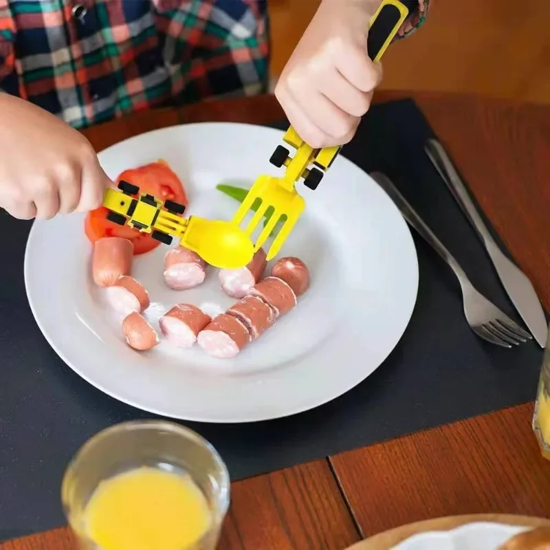 

Childrens Cutlery Set Food Utensils For Kids Bulldozer Excavator Shovel Spoon Fork Feeding Tableware Constructive Eating Kitchen