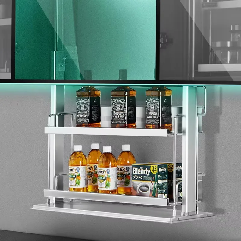 Stainless Steel Electric Lift Rack, Wall Mounted Cabinet Pull Basket, High Cabinet Storage, Modern Kitchen Household Organizer