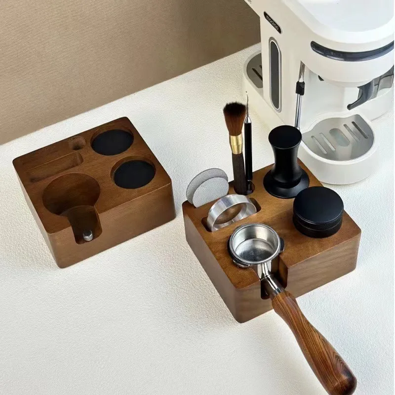 

51/54/58mm Espresso Tamping Station Wooden Coffee Tamper Stand Square Adjustable Coffee Tamper Holder Coffee Accessory Home Use