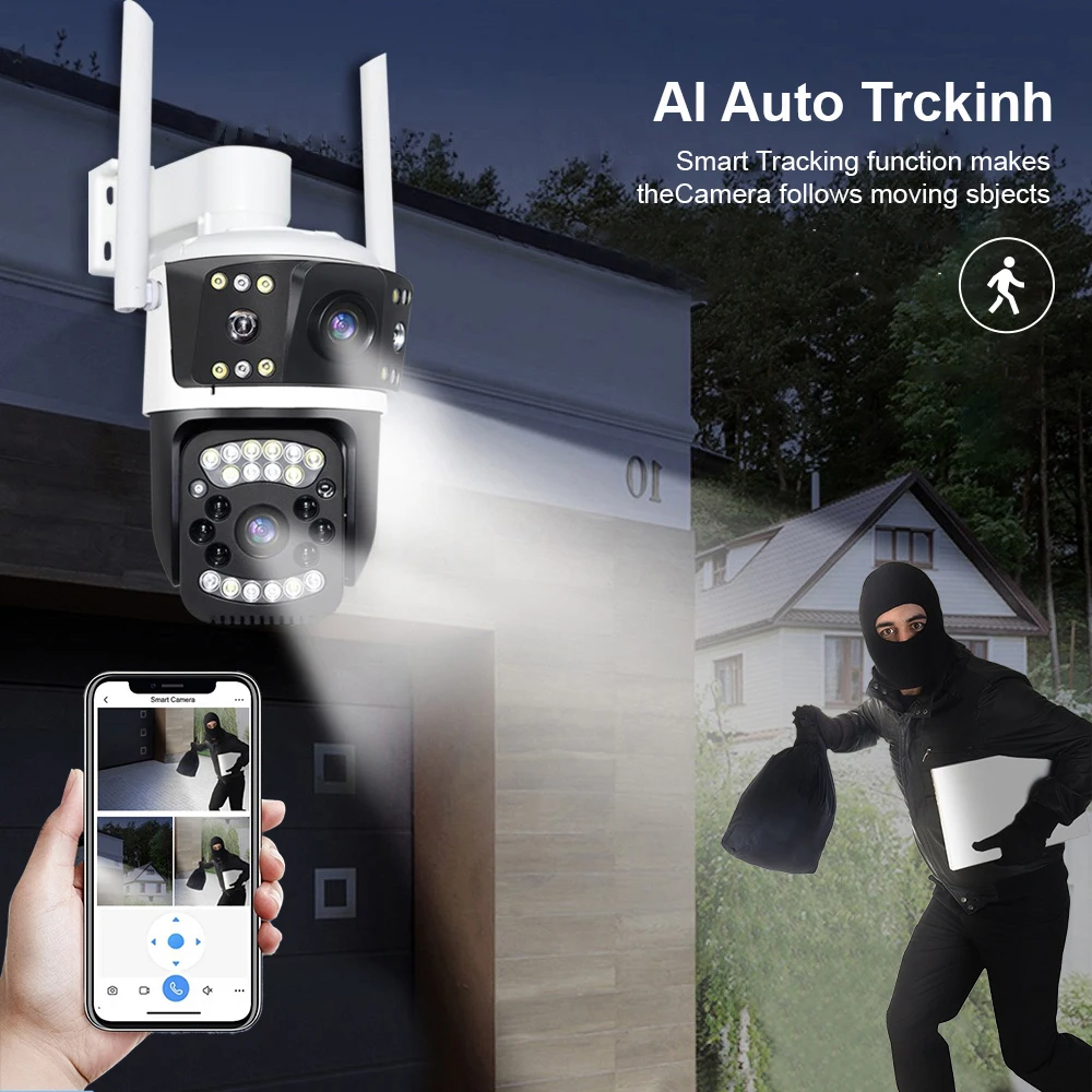 12MP 5K HD واي فاي كاميرا IP في الهواء الطلق 10x التكبير اثنين عدسة شاشة مزدوجة كاميرا متحركة تتبع السيارات أمن الوطن CCTV كاميرا مراقبة #3