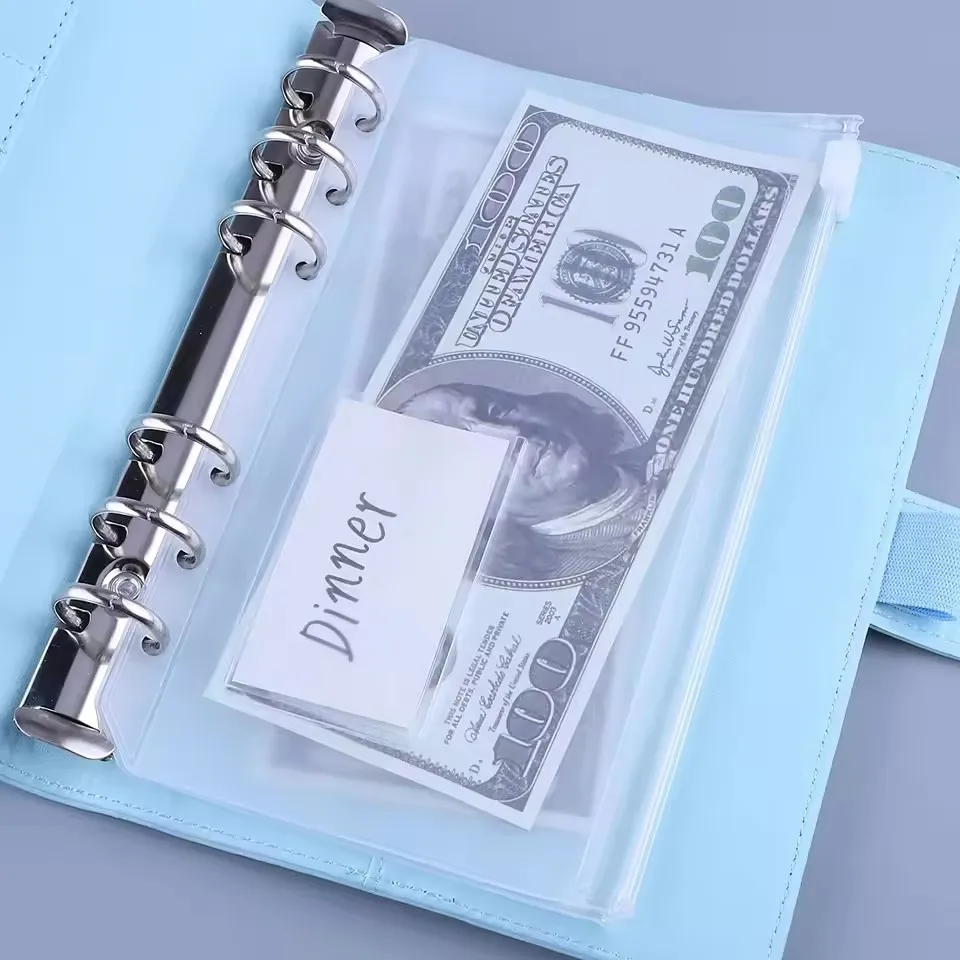 12PCS A5/A6 Size PVC Binder Pockets with Label Pocket,Cash Budget Zipper Envelopes Pouches for A5/A6 6-Ring Notebook Binder
