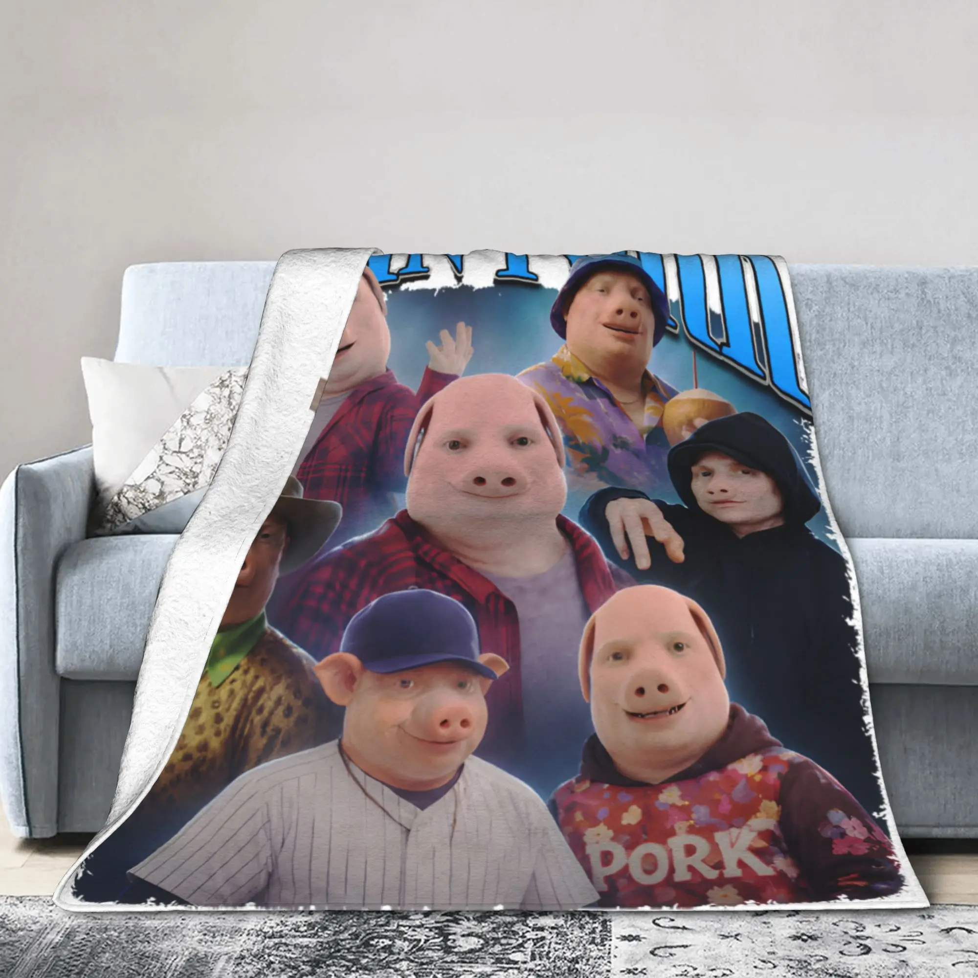 Cozy Throw Blanket Travel Car John Pork Vintage 90s Bootleg Meme Blankets  Flannel Bedspread For Home Decor Trend Sofa Bed Cover