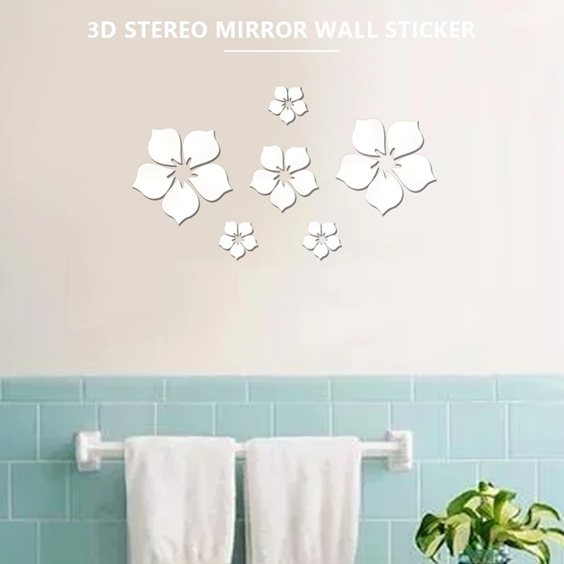 Decor 3D Flower DIY Wall Decoration Acrylic Mirror Wall Sticker Decal For Home Living Room Bedroom ,18 Pieces