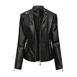 Great Biker Coat Windproof Solis Color Wear Resistant Slim Lady Coat  Moto Jacket Cardigan