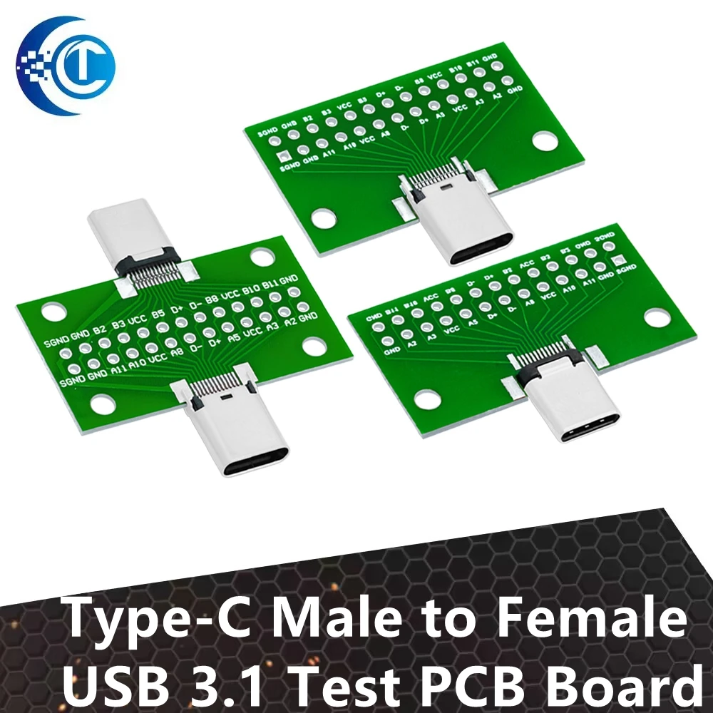 Type-C Male to Female USB 3.1 Test PCB Board Adapter Type C 24P 2.54mm Connector Socket For Data Line Wire Cable Transfer