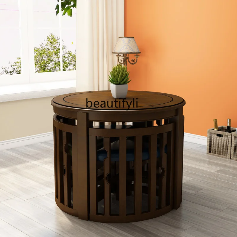 American Style Dining Table Combination Space-Saving Solid Wood Balcony round Coffee Leisure Business Conference Table