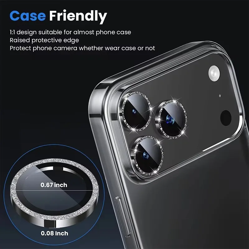 3PCS Bling Gillter Camera Lens Protector Cover For iPhone 18 Pro Max 18promax iPhone18pro iPhone18promax Metal Ring Lens Film