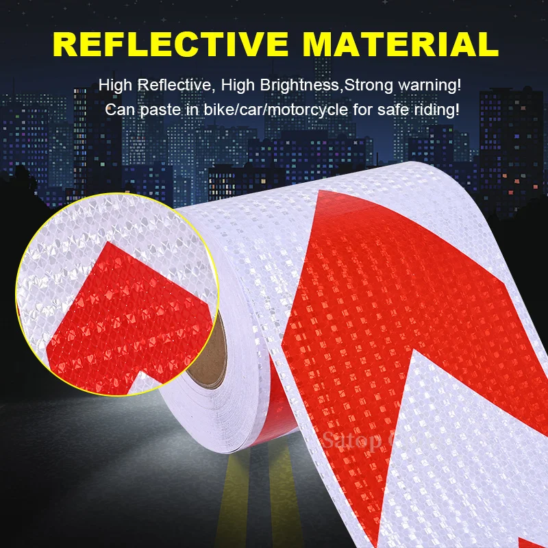 20cm*5m Arrow Self-Adhesive Reflective Strip Stickers White-Red Road Warning Waterproof Tapes Decoration Film For Trucks Parking