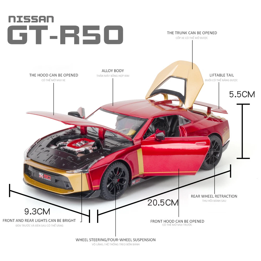 1:24 Nissan Skyline Ares GTR50 GT-R50 modello di auto in lega giocattolo pressofusione di metallo suono e giocattoli per auto leggeri per veicoli