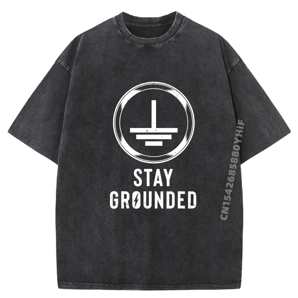 

Stay Grounded Electronics Voltage Lineman Circuit Cable Black Graphic Tees Mens Classic Washed Tee Shirt Men Tops Punk Style