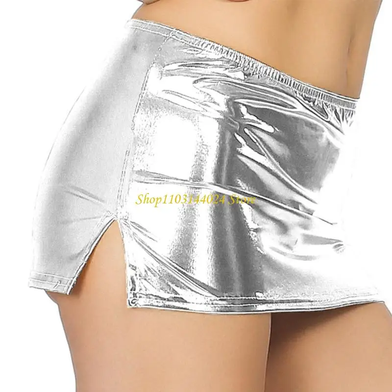 

N5KE Stylish Faux Leather Mini Skirt with Slit for Parties and Special Occasion