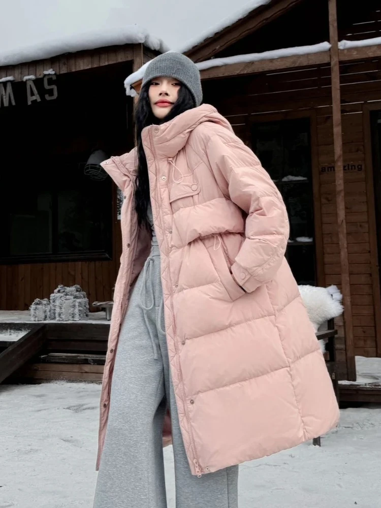 Neue Herbst Winter Mit Kapuze Flauschigen Puffer Jacke Weibliche Neue Verdickt Warme Top Kleidung Frauen Lose Mid-länge Ente Unten mantel