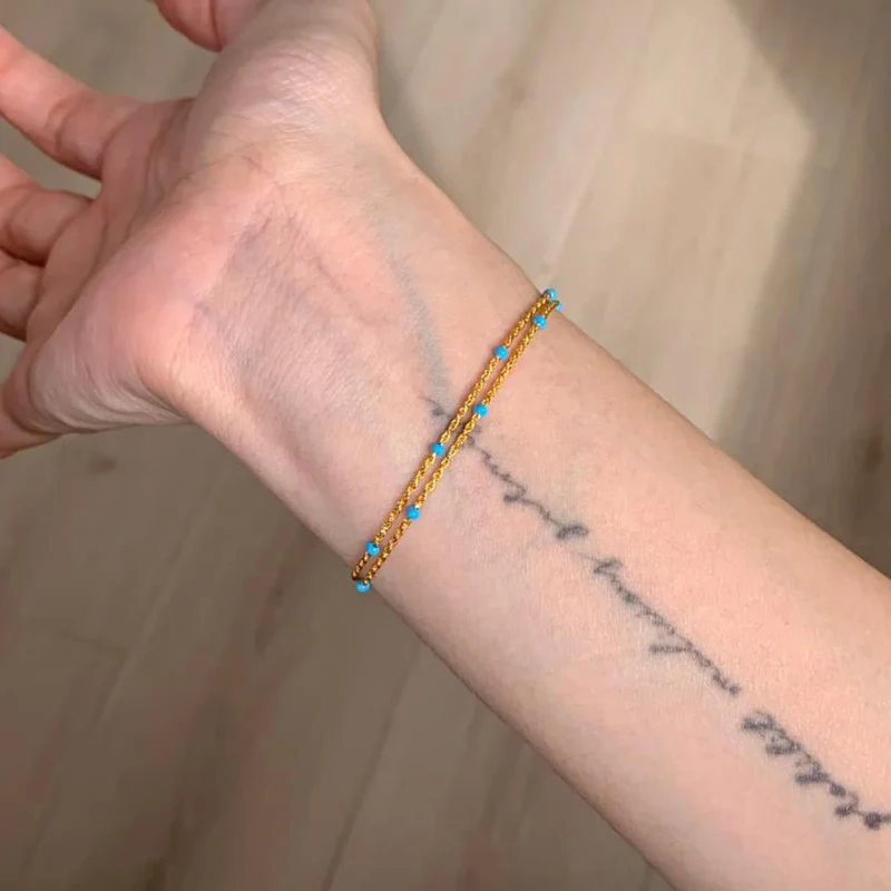 French Vintage Twists Chain Blue Beads Double layer Bracelet Simple Telescopic Chain Versatile Necklace For Women KOFSAC