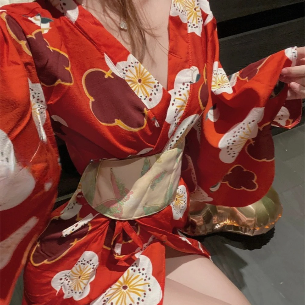 Transparent Temptation Nightgown Butterfly Print Kimono Erotic Lingerie Sexy Nightdress Backless Pajamas Woman Home Nightshirt