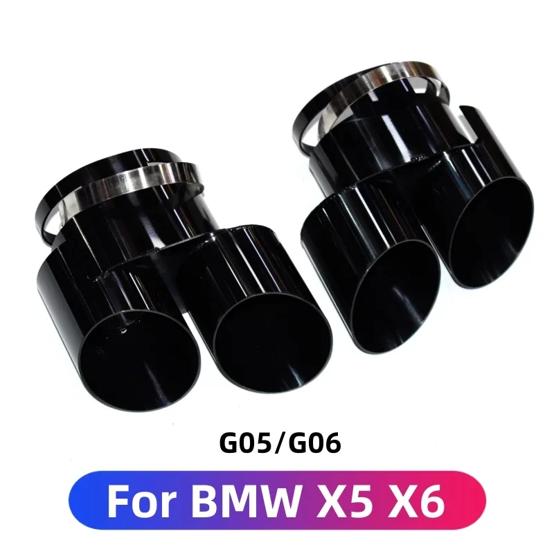 Auto Accessroise For BMW X5 X6 G05 G06 Bilateral Quad Tailpipe Exhaust Pipe One to Two Stainless Steel Black Muffler Tip Nozzle