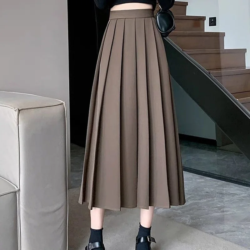 

Autumn New Korean Fashion Solid Color Pleated Skirt Women Clothing Simplicity All-match Pleated High Waist A-line Skirt Female