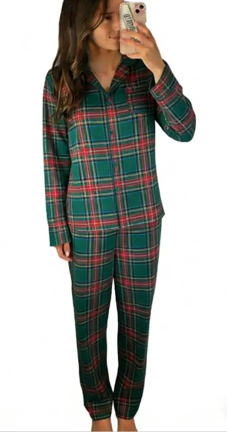 Family Matching Pajamas Pajamas Sets Pants Soft Plaid Button Up Long Button-Up Pajamas Family Matching Pajamas