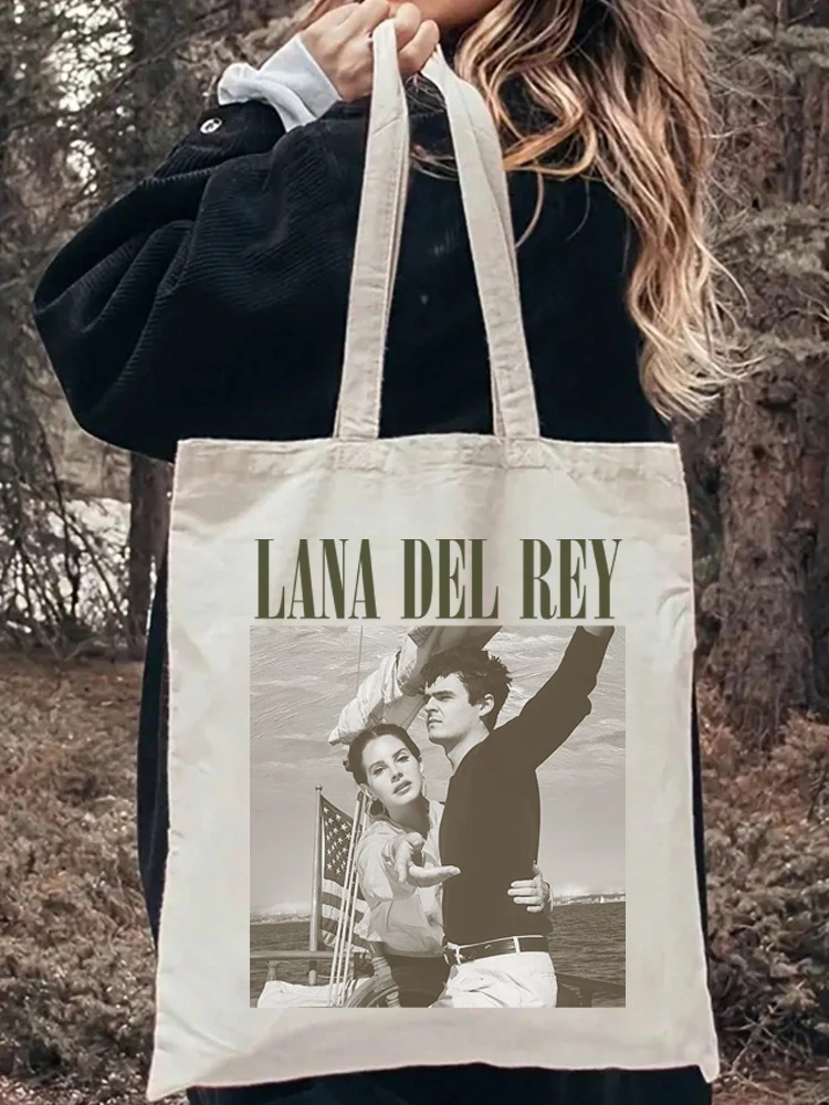 Vintage Lana Del Rey Ldr Canvas Shoulder Shopper Bag, gráfico de vela, Travel Storage Handbag, Shopping Gift Bag, 1Pc