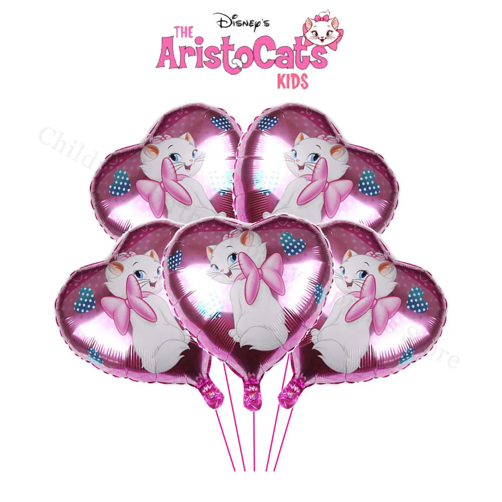 5Pcs Marie Cat 18in Round Love Foil Ballon Pink Bow Cat Pet Anime Girl Happy Birthday Party Decoration Supplies Event Toy Gifts