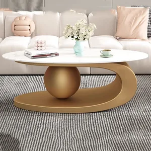 Aesthetic Oval Coffee Tables, Modern Design, Metal Hotel, White Nordic Table, Living Room, Low Table, Furniture for 10 Main Sales Side Table - №10