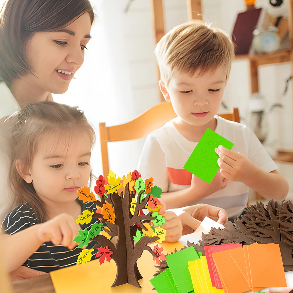 12Pcs DIY Christmas Tree Foam Craft Set EVA Cardboard Autumn Thankful DIY Craft Kids Fun Activity Supplies for School Home Party