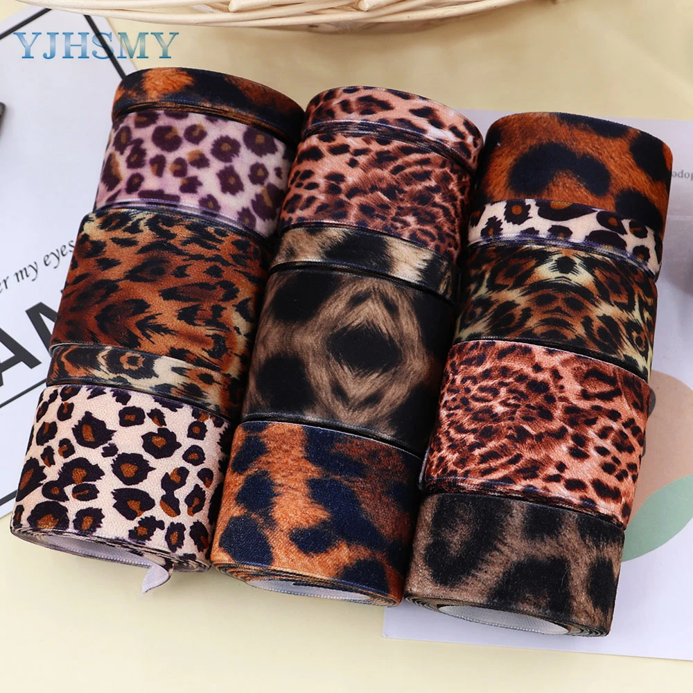 Leopard print Velvet Ribbon 5 Yards Leopard Ribbon Craft Ribbon for Hair Bows Headbands Making and Craft Wrapping