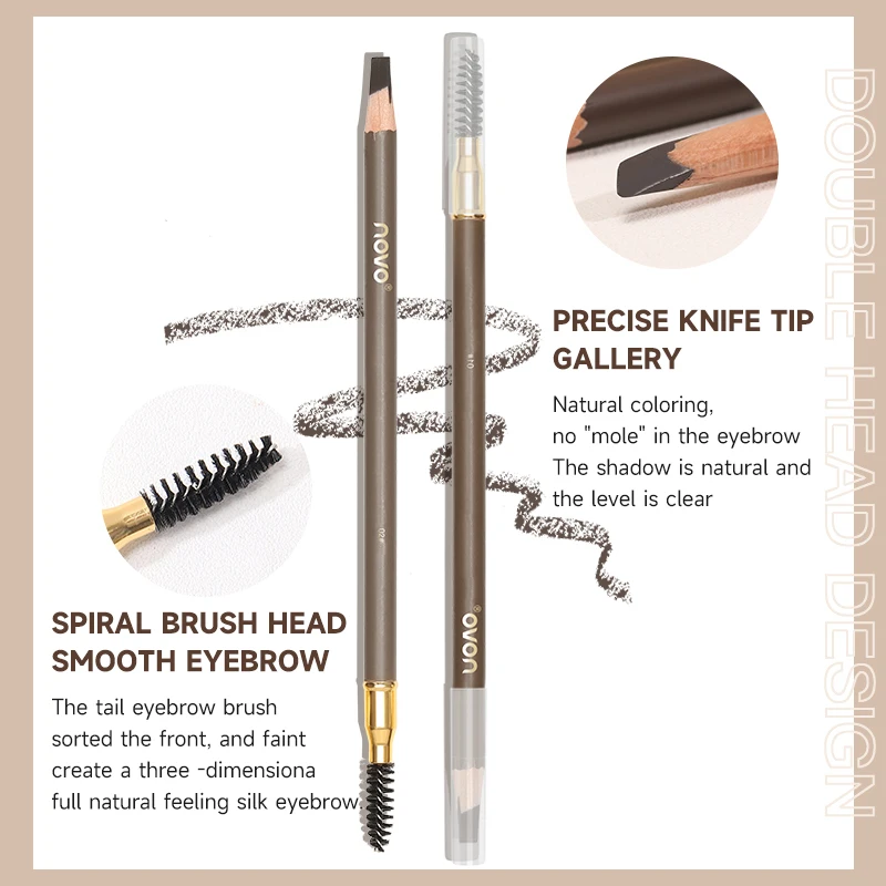 ดินสอเขียนคิ้วไม้ปลายคู่พร้อมแปรง กันเหงื่อ กันรอยเปื้อน ติดทนนาน แต่งทรงคิ้ว เนื้อแมทธรรมชาติ