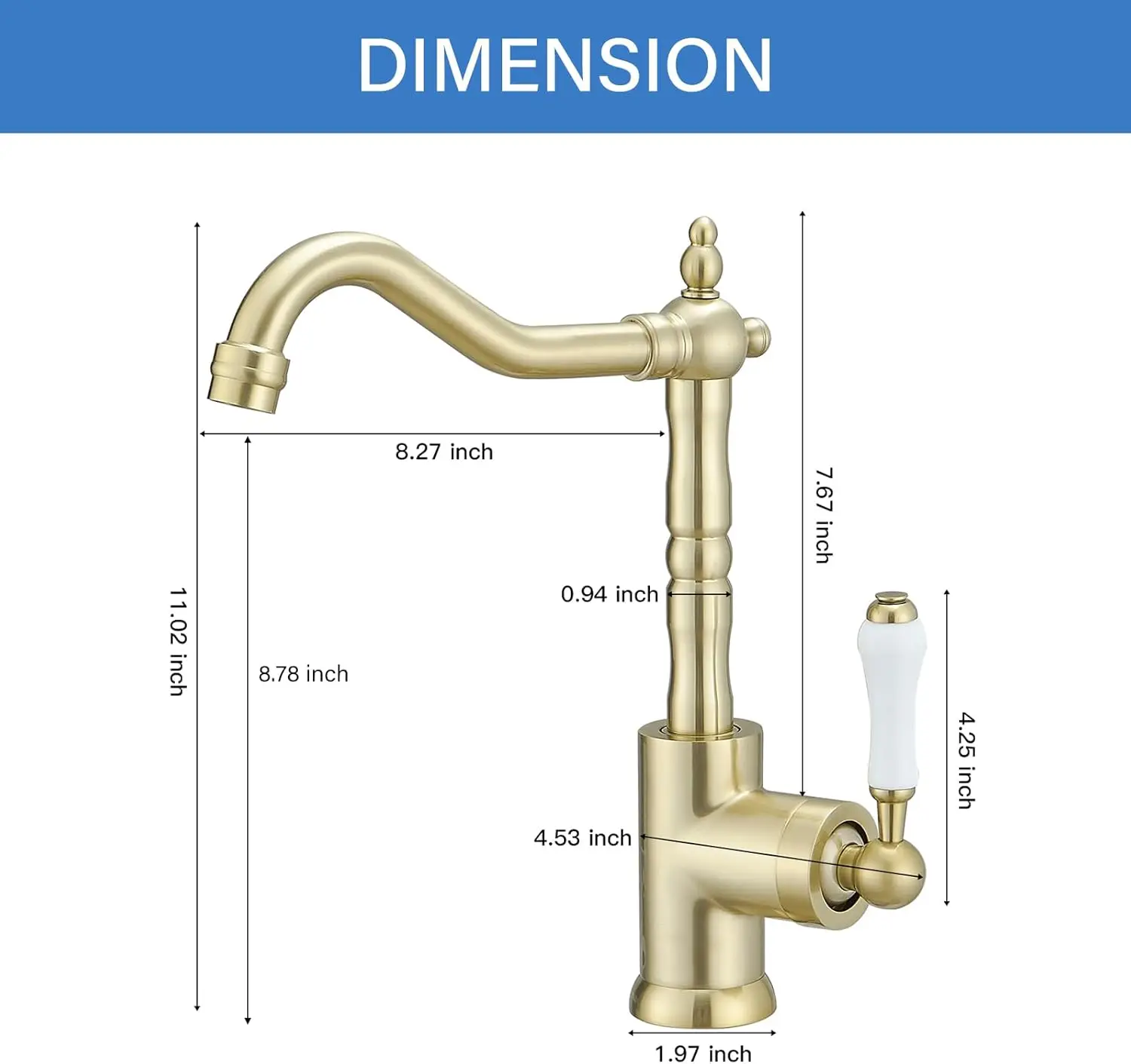Brushed Gold Kitchen Sink Faucet Single Handle Bar for Kitchen Sink with 360° Swivel Spout High Arc Single Hole Wet Bar Fauc