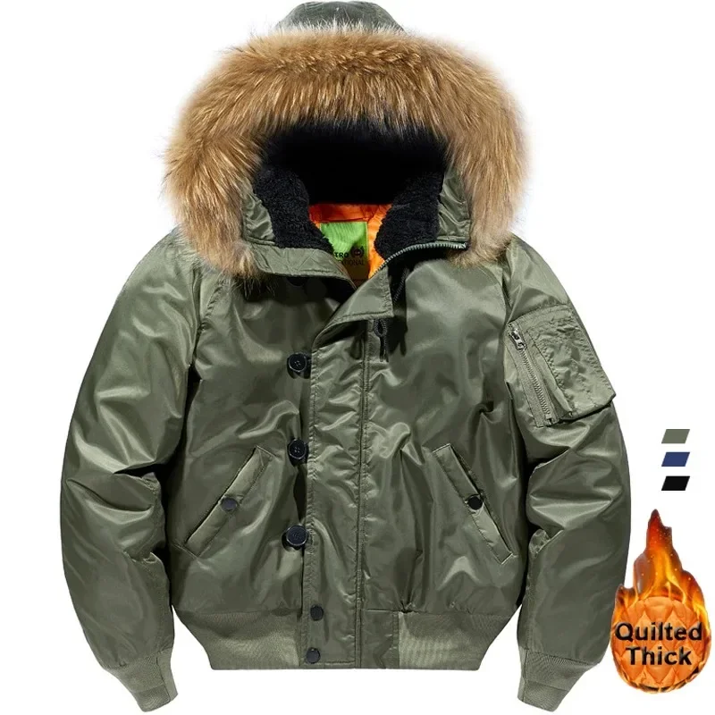 Fur Hooded Cotton Padded Bomber Coat U.s. Air Force Thick Thermal Jacket Flight Jacket Men's Tactical Winter Parka