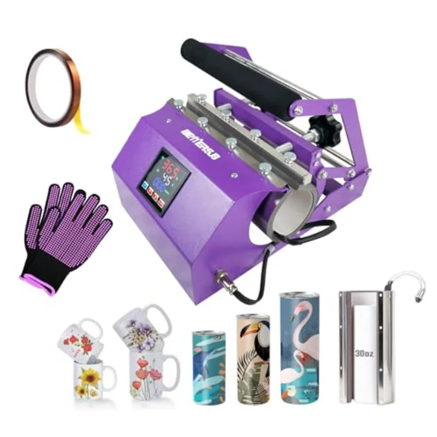 

Sublimation tumbler mug heat press machine for 30 oz, 20 oz, 16 oz, 15 oz, 11 oz straight skinny mugs; stainless steel; matte b