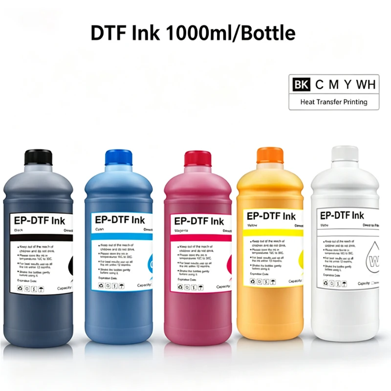 DTF-Tinte 1000ml/Flasche BK C M Y WH Wärmeübertragungstinte Kompatibel für TX800 XP600 DX5 DX6 DX7 I3200 I1600 5113 4720 1390 1400 1410