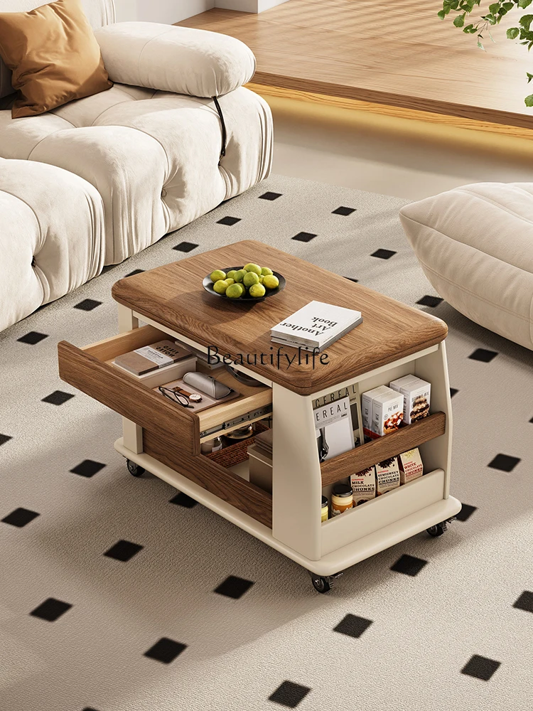 Medieval style movable coffee table multi-functional trolley solid wood coffee table folding table